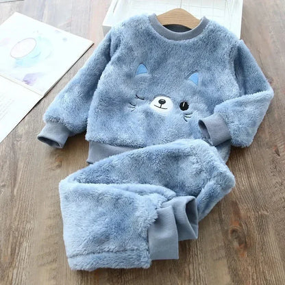 Girls Cartoon Design Long Sleeves Warm Clothing Set childrensterritory