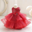 Kids Girl Fluffy Mesh Flower Dress for Baptism/Wedding