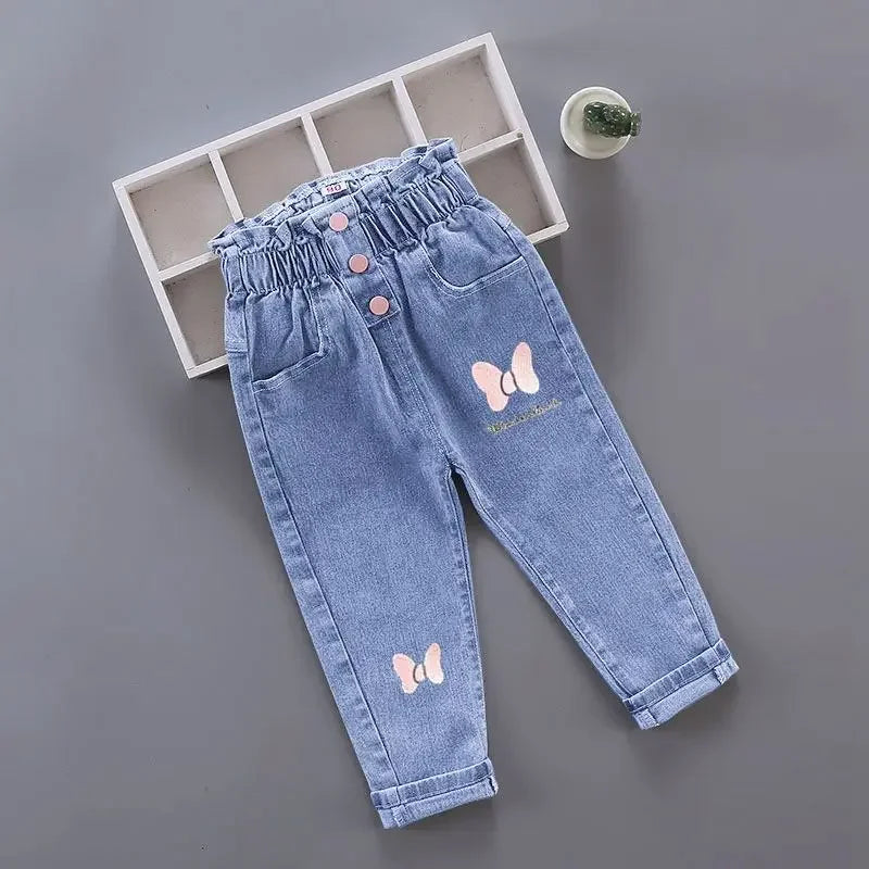 Kids Girls Cartoon Design Denim Trousers childrensterritory