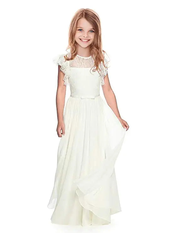 Lace Design Floor Length Girls Pageant Gowns