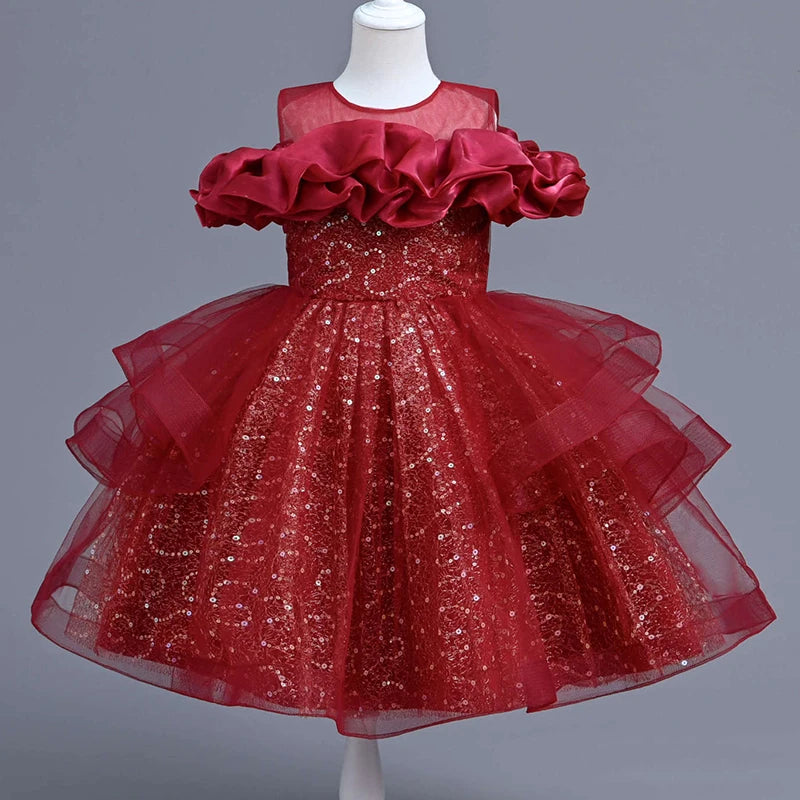Sleeveless Flower Sequin Design Birthday Party Dresses For Girls childrensterritory