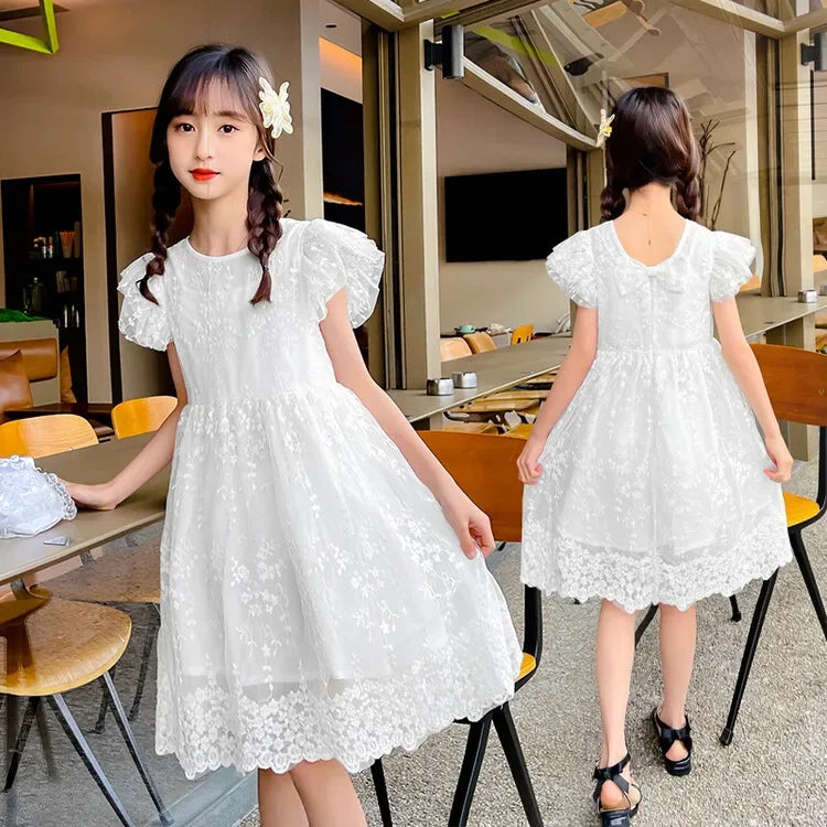 Kids Girls Floral Lace Casual Style Summer Dress