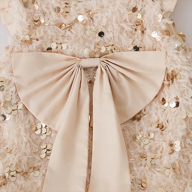 Kids Girls Bow Sequins Sleeveless TUTU Dresses