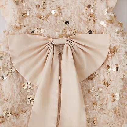 Kids Girls Bow Sequins Sleeveless TUTU Dresses