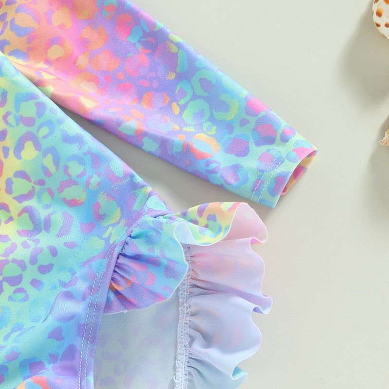 Fish Scale Print Kids Girl Ruffle Swimsuit/Beachwear childrensterritory