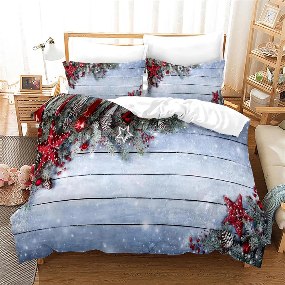 Snowflake Bells Pattern Christmas Duvet Cover Set for Kids Bed childrensterritory