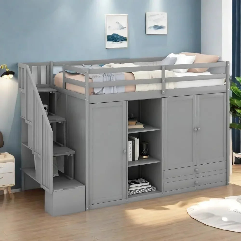 Multipurpose Loft Bed featuring Shelves, Closets, and Storage