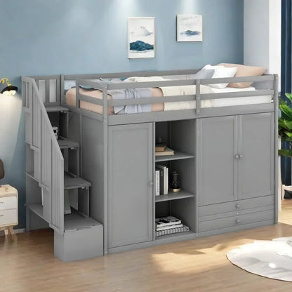 Multipurpose Loft Bed featuring Shelves, Closets, and Storage