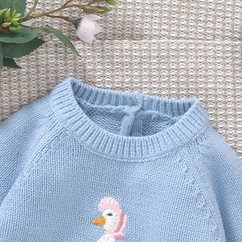 Round Neck Duck Embroidery Design Winter Sweater For Baby