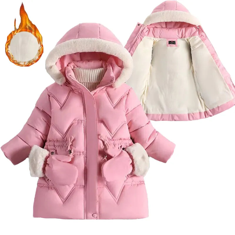 Kids Girls Fur Collar Hat Plush Lining Hooded Coats childrensterritory