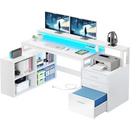 Computer Desk in L Shape with Power Outlets and File Cabinet childrensterritory