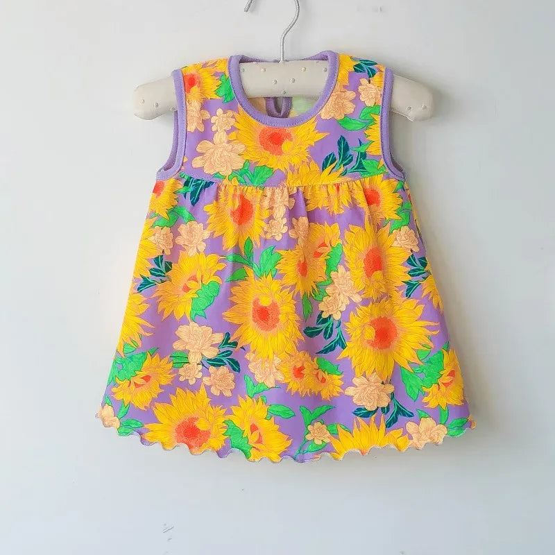 Baby Girl Floral and Cartoon Print Summer Cotton Dresses