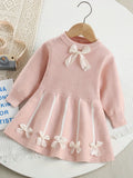 Girls’ Bow Design Winter Soft Dresses childrensterritory