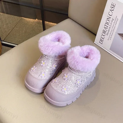 Princess Girls Glittering Fashion Warm Fur Boots childrensterritory