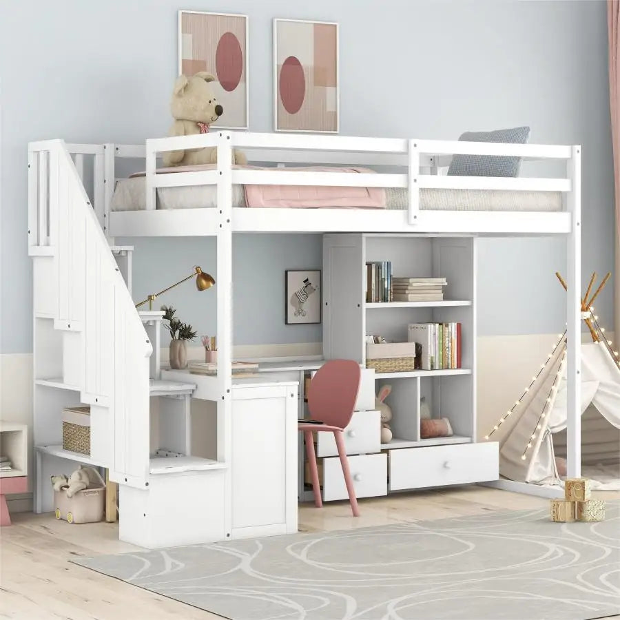 With an L-shaped Desk and a Storage Staircase, The Twin Size Loft Bed childrensterritory