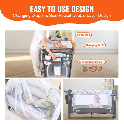 Baby Bedside Bassinet with Wheels and Storage Basket childrensterritory
