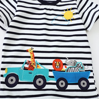 Striped Cartoon Animals Design Little Boys Cotton T-Shirts childrensterritory