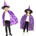Kids Black Purple Red Carnival Cloak with Witch Hat