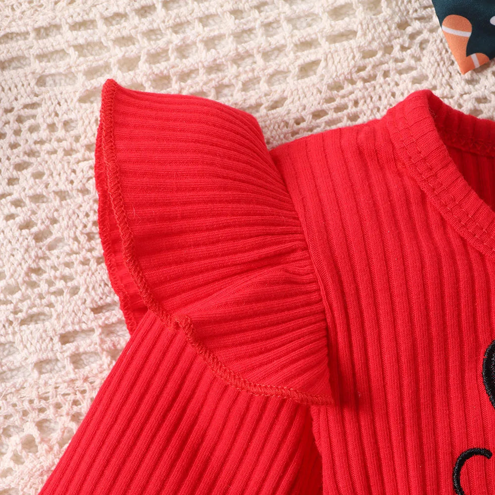 Long-Sleeve Bow Design Christmas Outfit For Baby Girls