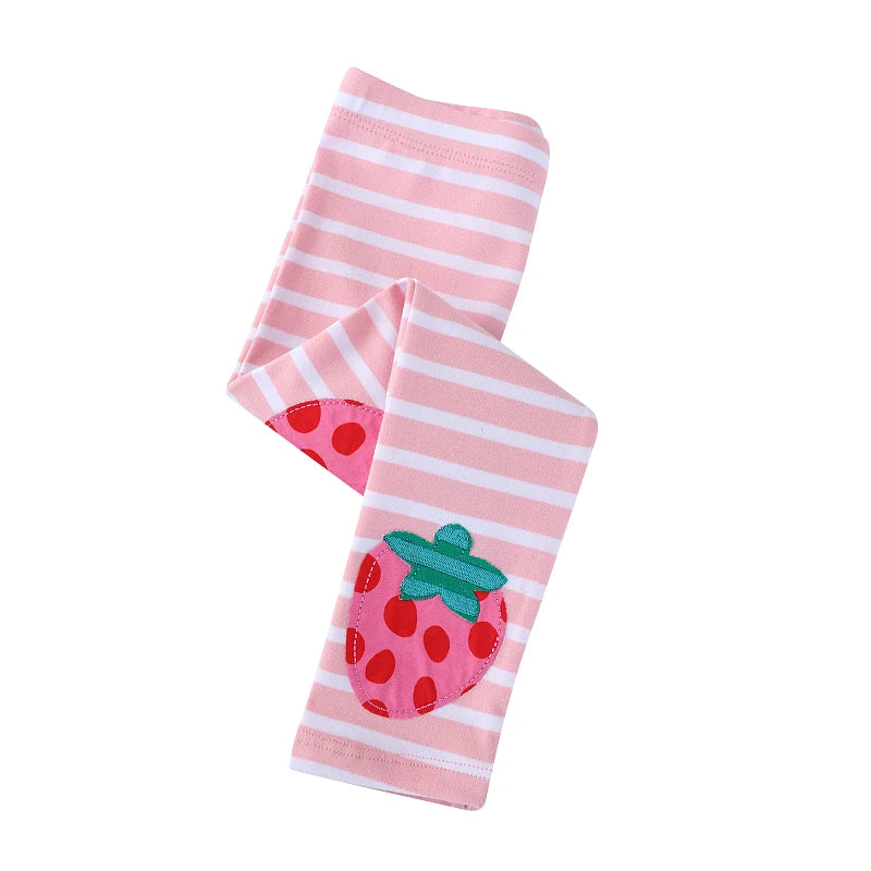 Girls Strawberry Print Striped Cotton Leggings childrensterritory