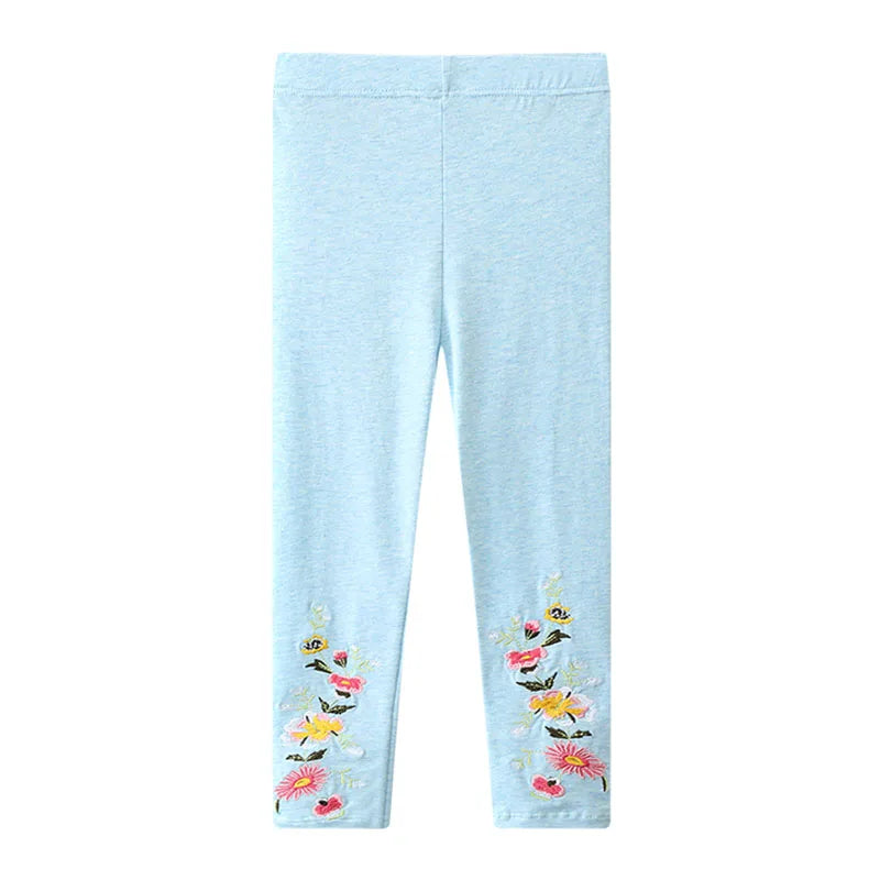 Flower Design Embroidery Cotton Leggings For Girls childrensterritory
