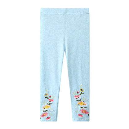 Flower Design Embroidery Cotton Leggings For Girls childrensterritory