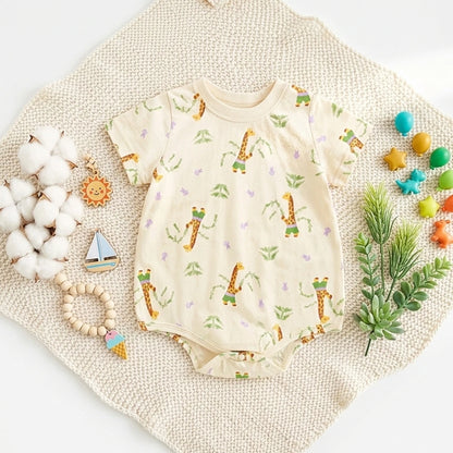 Baby Unisex Short Sleeve Printed Cotton Romper