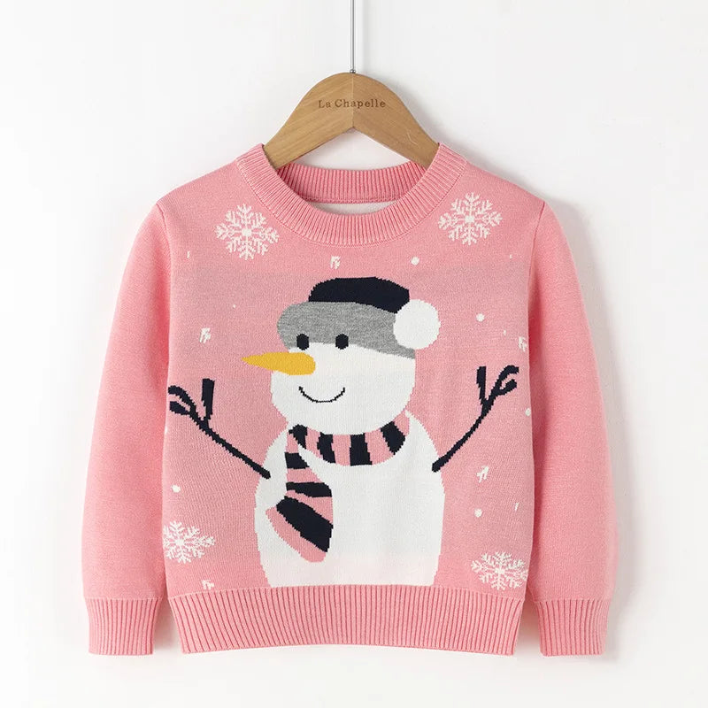 Kids' Long-Sleeved Snowman Design Winter Sweater