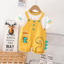Baby Boys Strips T-Shirt Cartoon Print Denim Bib Pants 2Pcs/Set childrensterritory