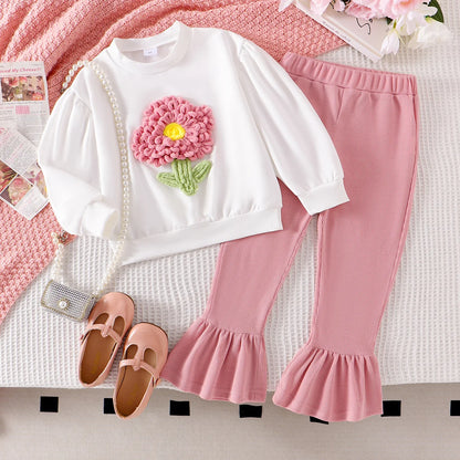 Kids Girl Floral Sweatshirt Top and Pants Set for Autumn