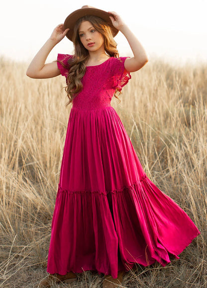 Kids Girls Lace Design Bohemia Long Dresses childrensterritory