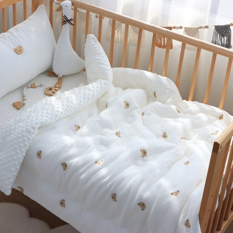 Baby Embroidered Crib Blanket with Filler For Winter