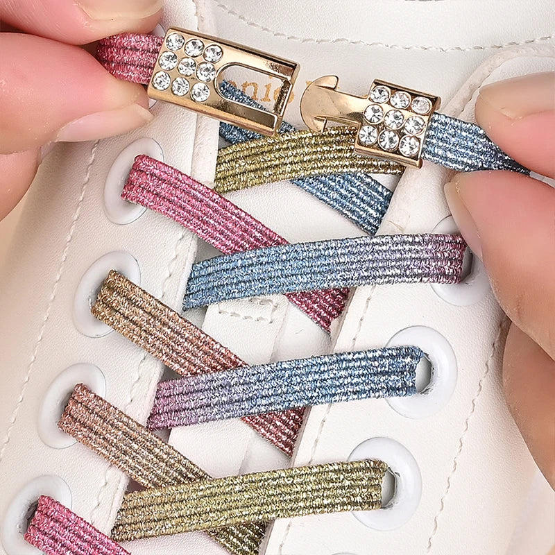Colorful 1Pair Elastic Lace Shoelaces with Diamond Buckle childrensterritory