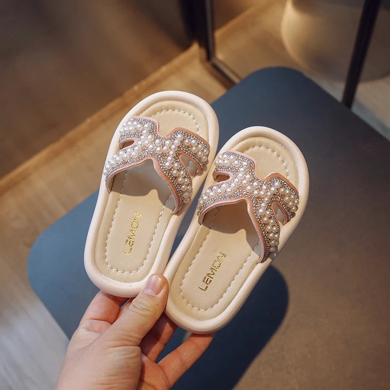 Classic Baby/Kids Girls Pearls Beading Summer Slippers