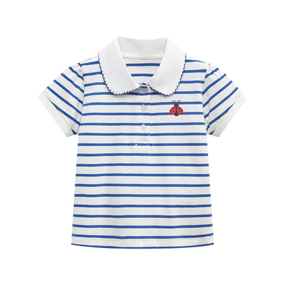 Little Girls Striped Cartoon Ladybug Design T-shirts childrensterritory