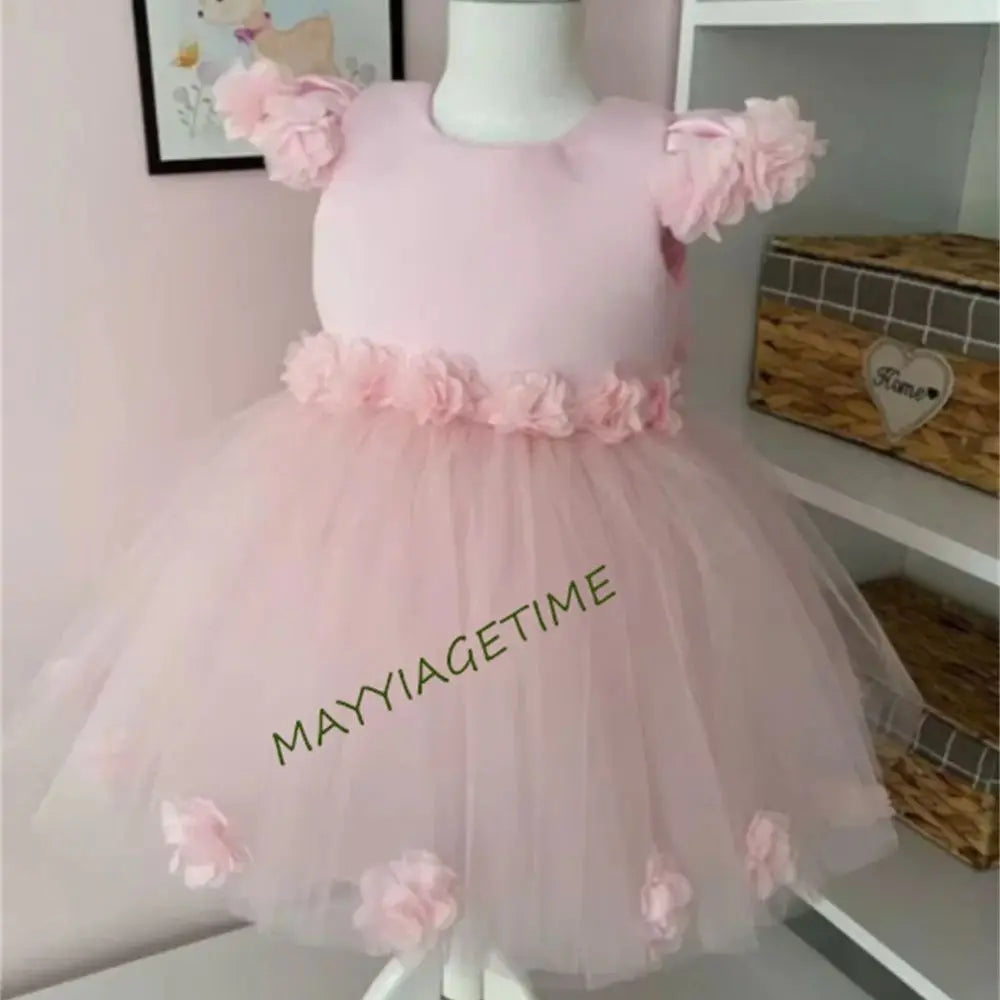 3D Floral Design Vintage Puffy Baby Girls Birthday Pageant Dress