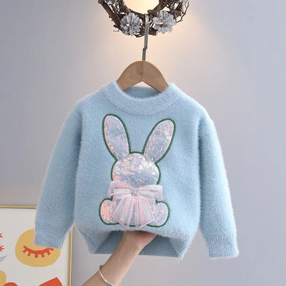 Kids Girls Cartoon Rabbit Design Fall Winter Pullover childrensterritory