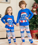 Letter Printed Christmas Family Pajamas Sets in Blue Color childrensterritory