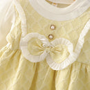 Baby Girls' Long-Sleeved Bow-Design Elegant Dresses