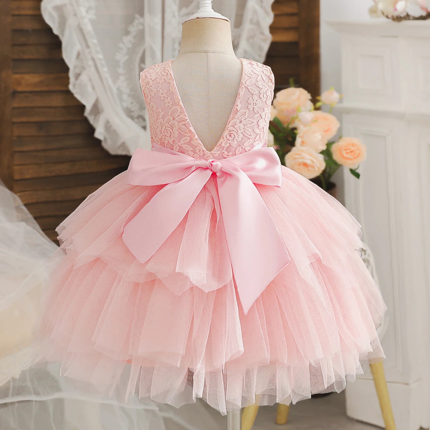 Baby/Kids Girls Bow Design Tulle Prom/Birthday Party Dresses