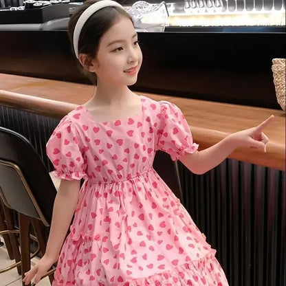 Square Neck Polka Dot Casual Dresses for Girls
