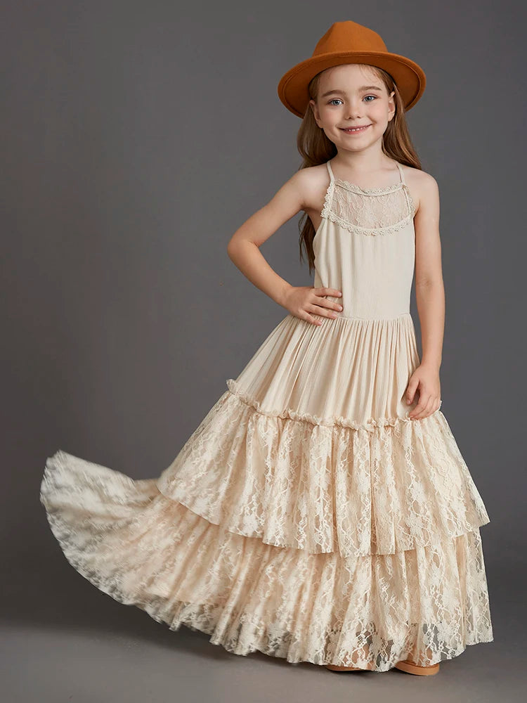 Girls Sleeveless Long Princess Dresses childrensterritory