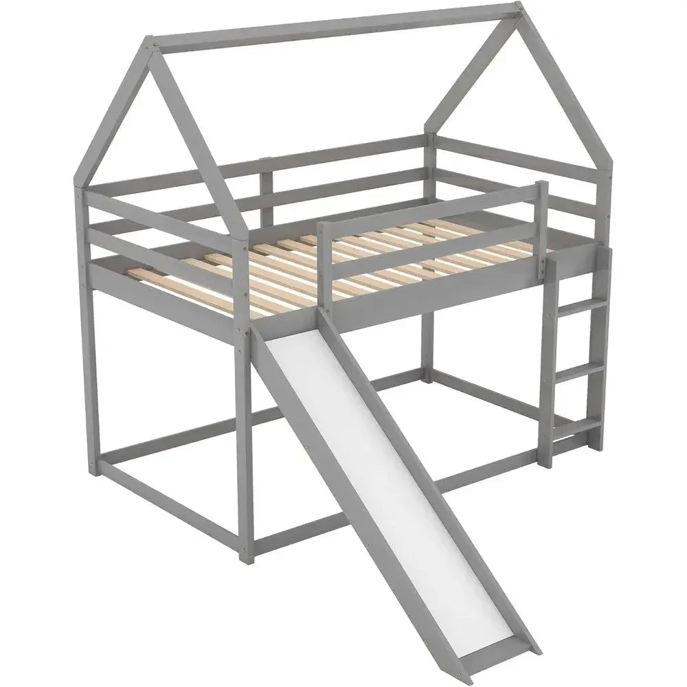 Slide-equipped Twin Over Twin Bunk Bed for Kids Bedroom