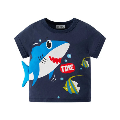 Green Cartoon Frog Print Summer T-Shirts for Kids