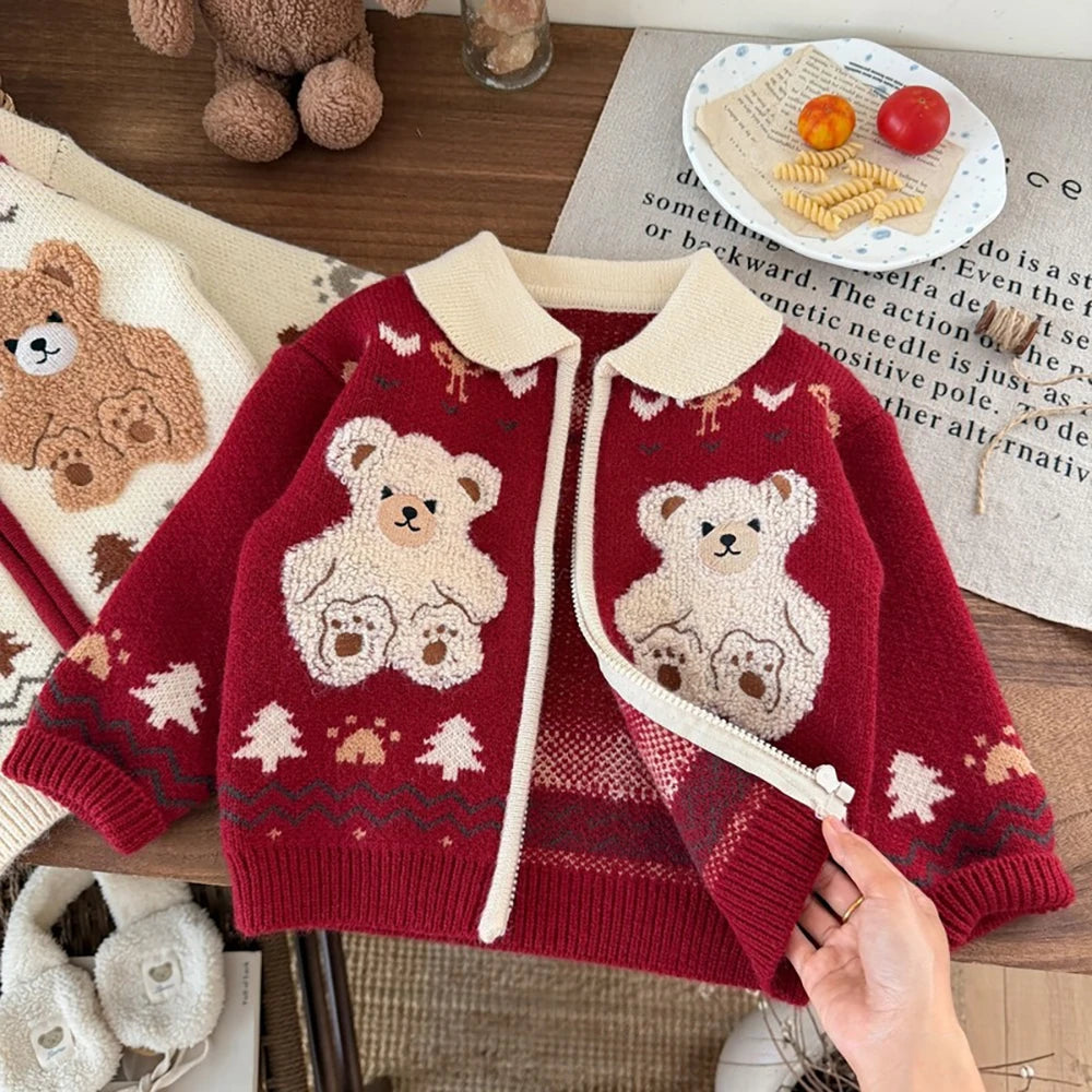 Kids Knit Printed Zipper Cardigan/Outerwear