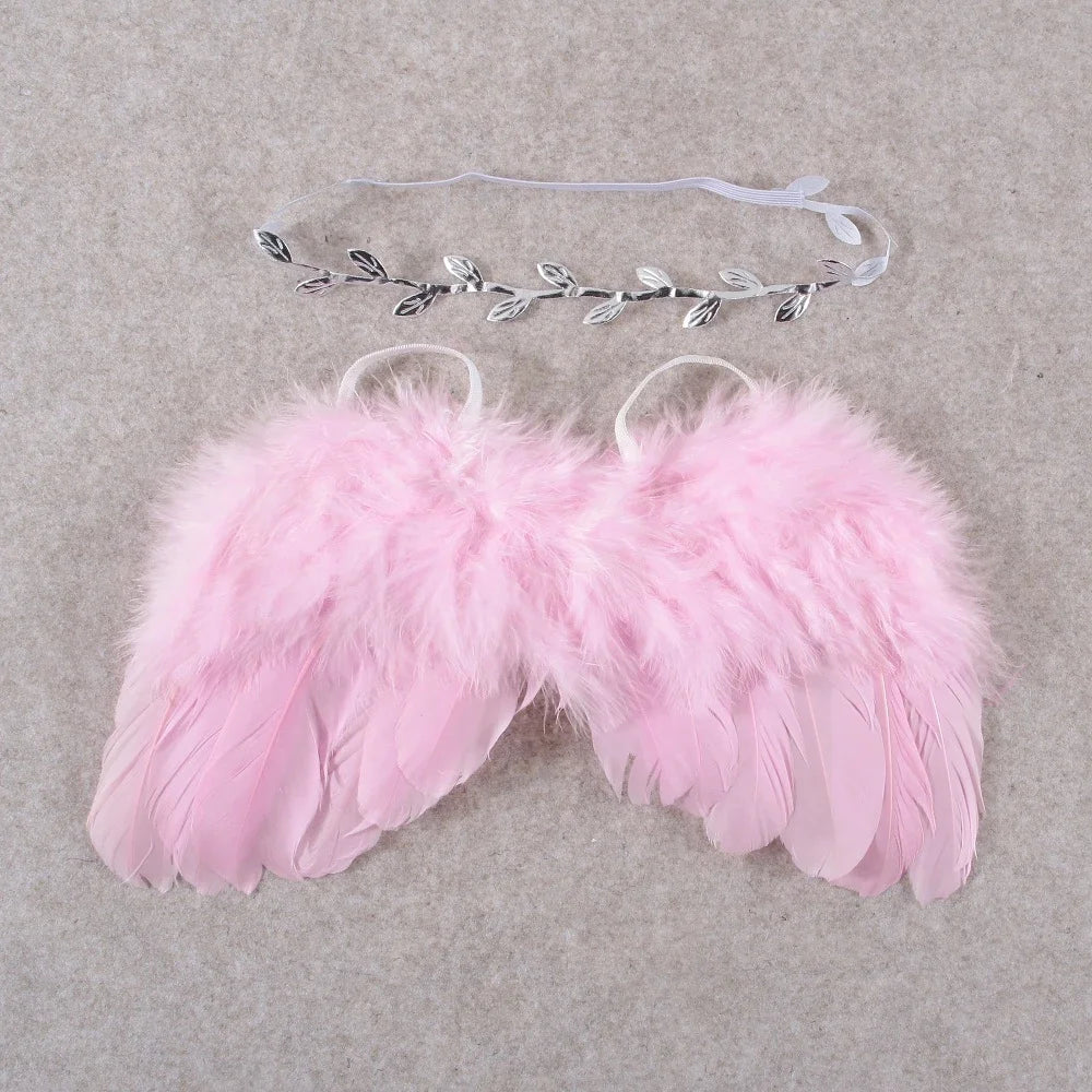 Newborn Photo Props Angel Feather Wings with Leaf Headband