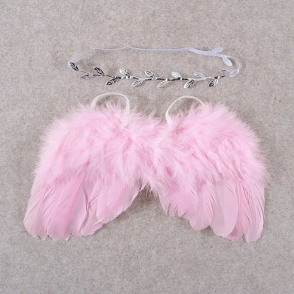 Newborn Photo Props Angel Feather Wings with Leaf Headband childrensterritory
