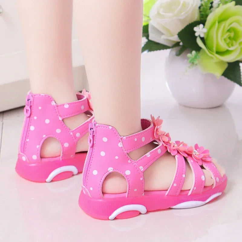 Kids Girls Roman Style Dots and Pearl Beading Sandals