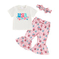 Letter Printed Shirt Floral Pant 4th of July Outfit for Baby Girl