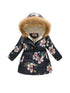 Kids Girls Cotton-Padded Flower Print and Fleece Hooded Jackets childrensterritory